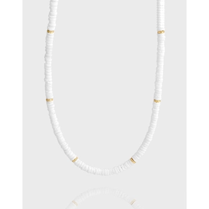 Collier Minimaliste en Argent Sterling S925 avec Perles en Céramique Blanche pour Femmes Plqué Or 18K Chaîne Géométrique