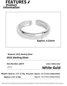 Detail of S925 sterling silver ring showing 4.22mm width and adjustable opening design