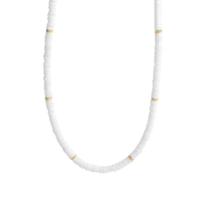 Collier en argent S925 avec perles heishi en céramique blanche et séparateurs dorés