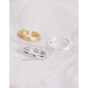 Three S925 sterling silver minimalist open rings in gold matte, silver matte and polished finish