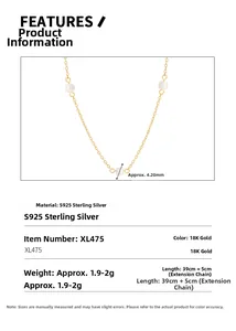 Detail specifications of S925 silver pearl necklace with 18K gold finish and sizing