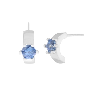 Orecchini a perno in argento 925 a forma di C con zirconi blu e incastonatura a 6 griffe