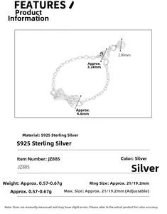 Größentabelle für den verstellbaren S925 Silberring mit Schleife und Zirkon-Details