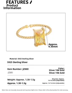 Detail specifications of S925 sterling silver twist ring with yellow rectangle gemstone