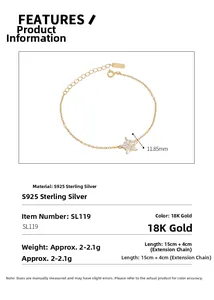 Detail showing S925 sterling silver star bracelet dimensions with zircon inlay