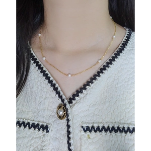 Elegant gold S925 sterling silver necklace with delicate white pearls for women