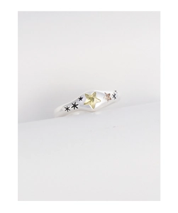 Detailed view of S925 silver ring featuring yellow star gemstone and rose gold accents