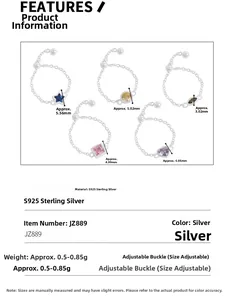 Detailed specs of S925 sterling silver rings with colorful zircon and adjustable chains