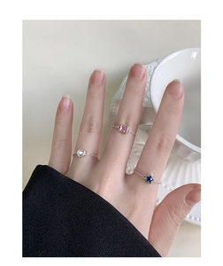 Detailed close-up of S925 silver adjustable chain rings with colorful heart and star zircon