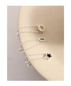 Detailed close-up of S925 silver chain rings with yellow, green and black zircon stones
