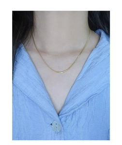 Detail einer dünnen vergoldeten S925 Sterling Silber Schlangenkette am Model-Hals