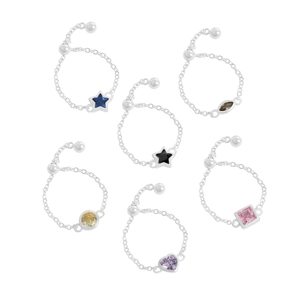 Adjustable S925 silver chain ring set with colorful zircon stones in various shapes