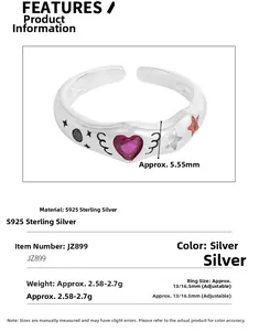 Detailed view of S925 sterling silver adjustable ring with colorful inlaid gemstones