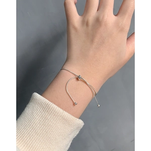 Minimalist S925 sterling silver snake chain bracelet with adjustable sliding ball clasp