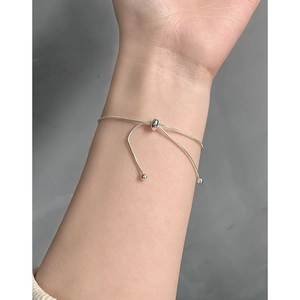 Minimalist S925 sterling silver adjustable snake chain bracelet for women in bright silver