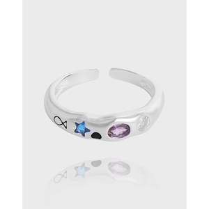 Korean Style Minimalist 925 Sterling Silver Adjustable Open Ring Geometric Zirconia For Women Fashion Jewelry Gift