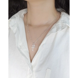 S925 sterling silver double cross pendant necklace with zircon for minimalist daily wear
