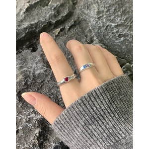 S925 sterling silver geometric rings set with red heart and blue star zircon stones