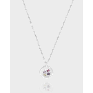 925 Sterling Silver Colorful Heart Rhinestone Round Pendant Necklace For Women Elegant Korean Minimalist Fine Jewelry