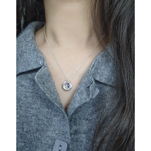 Elegant S925 sterling silver necklace with a round pendant filled with colorful hearts