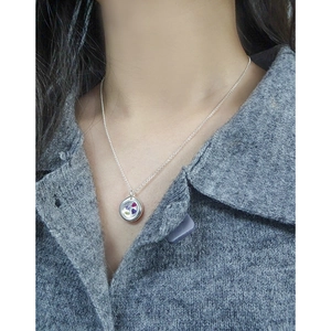 Elegant S925 silver necklace with micro-pave multicolored zircon round pendant on model