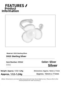 Detailed specs for S925 sterling silver flower ear cuff with pearl in silver finish