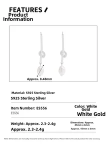 S925 sterling silver knotted earrings with 8.48mm white pearl drops and dimensions