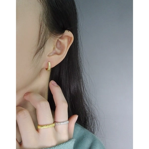 Minimalist S925 sterling silver gear textured open ring and earring set in gold and silver