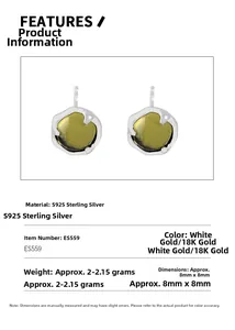 Spécifications détaillées des boucles d'oreilles en argent S925 avec cristal olive