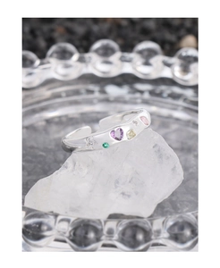 Detailed close-up of S925 silver open ring featuring vibrant multi-colored zircon stones