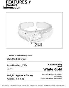 Close-up of S925 sterling silver ring with textured fold pattern and zircon inlay details