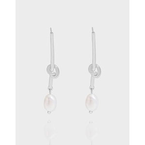 925 Sterling Silver Knot Drop Earrings For Women Minimalist Artificial Pearl Dangle Earrings Elegant INS Style Jewelry