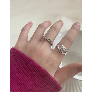 Bague cœur en argent S925 avec zircon rose et ensemble de bagues pierres colorées