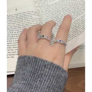 S925 sterling silver open ring set with colorful zircons and wave texture for women