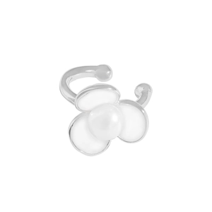 S925 silver flower ear cuff with white petals and a central pearl accent for women