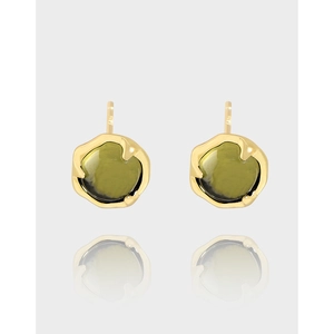 Boucles d'Oreilles Clous S925 Argent Sterling Minimaliste Géométrique Irrégulier Avec Cristal Strass Vert Olive Pour Femme Bijoux