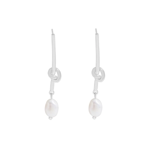 Minimalist S925 sterling silver knot earrings with elegant drop freshwater pearls