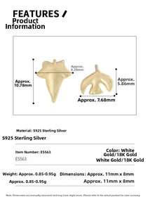 Detail specifications of S925 sterling silver leaf and bird asymmetric stud earrings