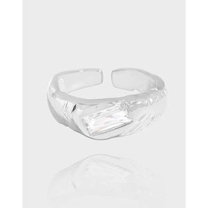 S925 Sterling Silver Wrinkled Texture Open Ring For Women Geometric Micro-set Zirconia Adjustable Luxury Fashion Jewelry Finger Ring