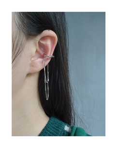Detail of S925 sterling silver tassel ear cuff showing the sleek U-shaped clip and long chain