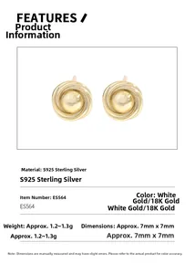 Detailed technical drawing of S925 silver swirl stud earrings with exact dimensions