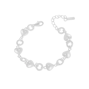 Polished S925 sterling silver heart bracelet with twisted rings and lobster clasp