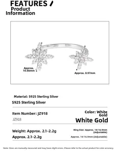 Detail view of S925 sterling silver star ring with dimensions and zircon inlay specifications