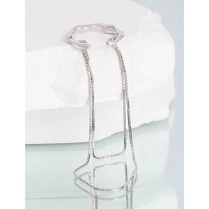 Minimalist S925 sterling silver tassel ear cuff with irregular wave ring on white stone