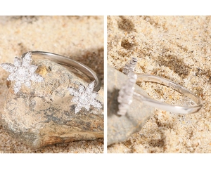 Macro detail of S925 sterling silver stamp on snowflake zircon adjustable ring