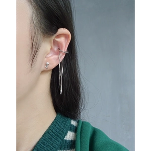 Elegant S925 silver fringe ear cuff set with pearl rose studs shown on model