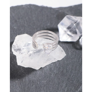 Minimalist S925 sterling silver triple layer ring with pear cut water drop zircon stone