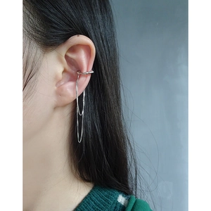 Minimalist S925 sterling silver ear cuff with elegant snake chain tassels for women