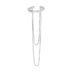 Minimalist S925 sterling silver ear cuff featuring irregular wave design and tassel box chains
