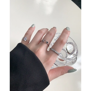 Three-piece S925 silver ring set featuring pear-cut zircon and moon heart accents